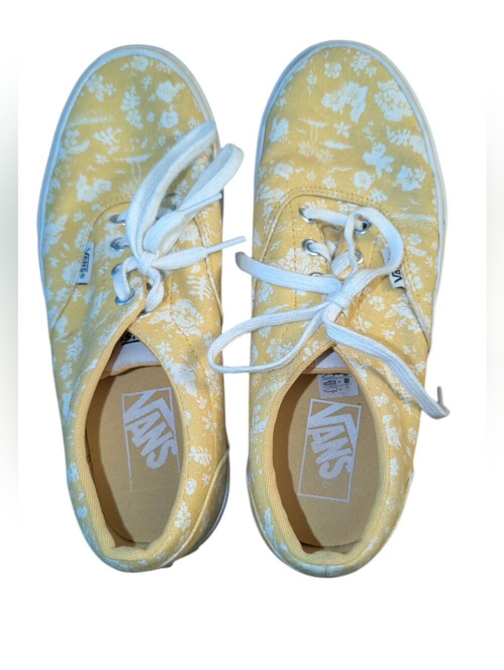 Vans Yellow Floral Canvas Sneakers Women’s Size 8 Cottagecore Daisy Skate Shoes
